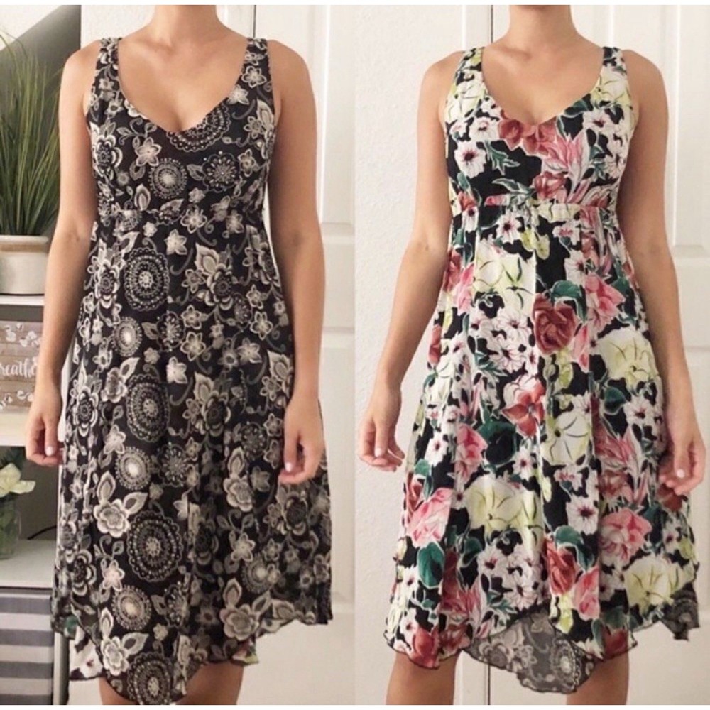Cabi  Malibu Reversible Floral Sleeveless Dress Large Summer Vacation Tie Ruffle